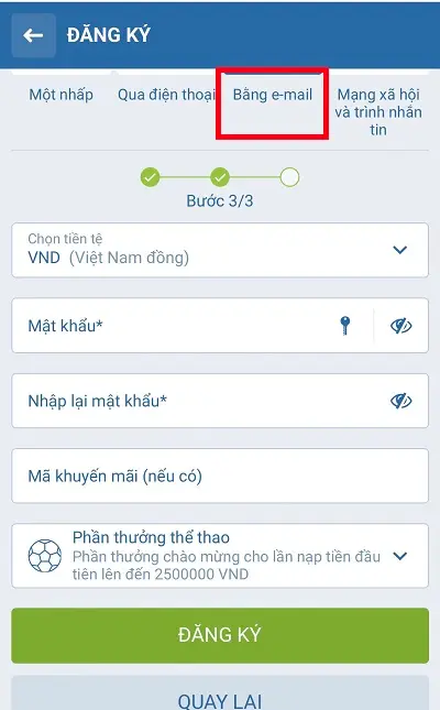 Chọn tiền tệ và tạo mật khẩu tài khoản