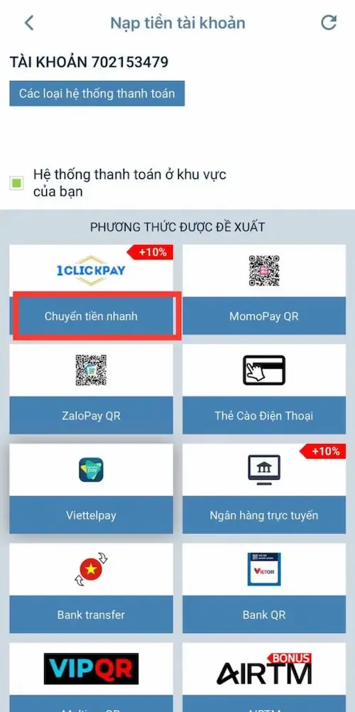 Bươc 1 hướng dẫn nạp tiền 1XBET