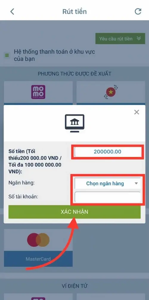 Bươc 3 hướng dẫn rút tiền 1XBET