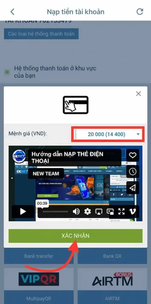 Bước 2 nạp tiền bằng thẻ cào điện thoại