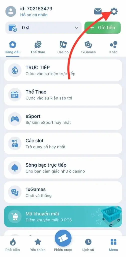 Bước 1 Hướng Dẫn Rút Tiền 1XBET